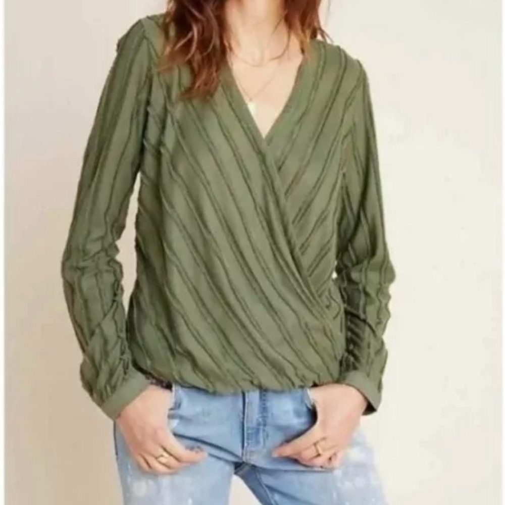 Maeve by Anthropologie Olive Green V-Neck Blouse XS